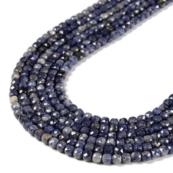 Natural Sapphire Faceted Cube Beads Size 4mm 15.5'' Strand