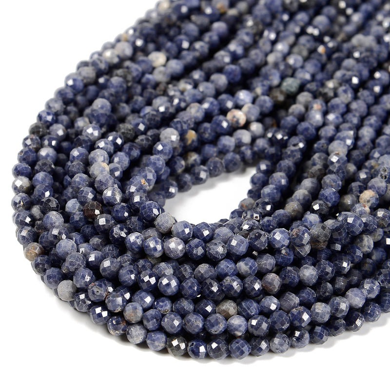 Natural Sapphire Faceted Round Beads Size 3mm 4mm 15.5'' Strand