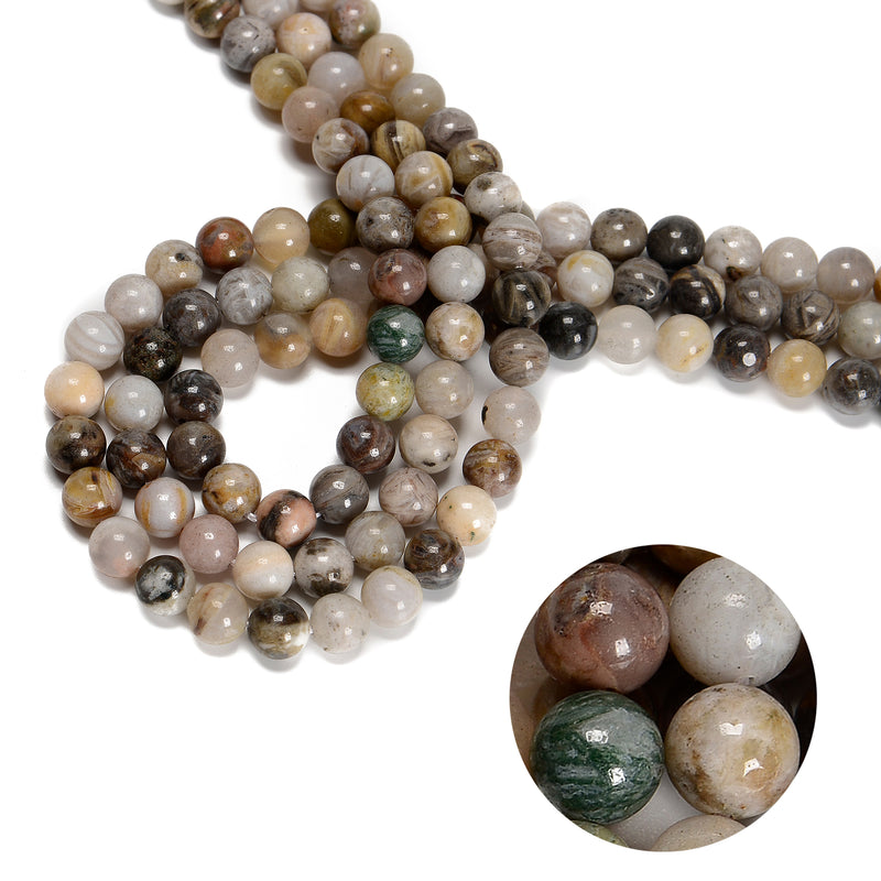 Bamboo Leaf Agate Smooth Round Beads 4mm 6mm 8mm 10mm 12mm 15.5" Strand