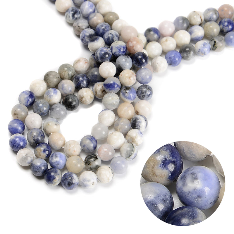 Natural Blue and White Sodalite Smooth Round Beads 6mm 8mm 15.5" Strand
