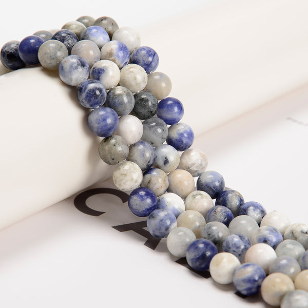 Natural Blue and White Sodalite Smooth Round Beads 6mm 8mm 15.5" Strand