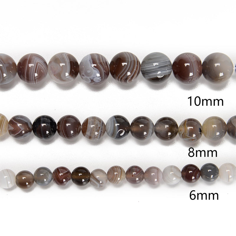 Botswana Agate Smooth Round Beads 6mm 8mm 10mm 12mm 15.5" Strand