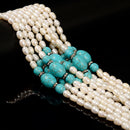 Fresh Water Pearl Oval Rice & Blue Howlite Turquoise Beads 7x10mm 15.5" Strand