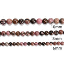 Rhodonite Smooth Round Beads 4mm 6mm 8mm 10mm 12mm 15.5" Strand