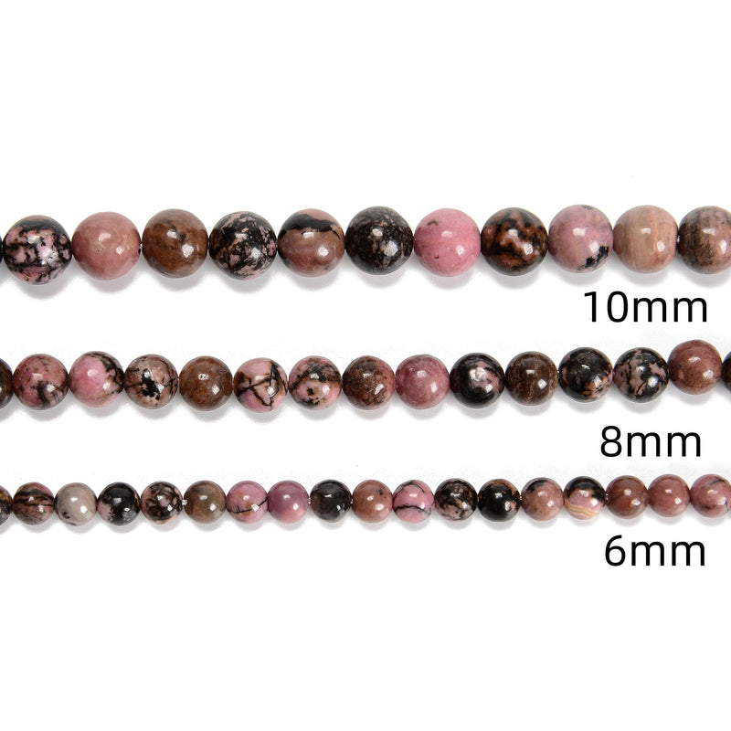 Rhodonite Smooth Round Beads 4mm 6mm 8mm 10mm 12mm 15.5" Strand