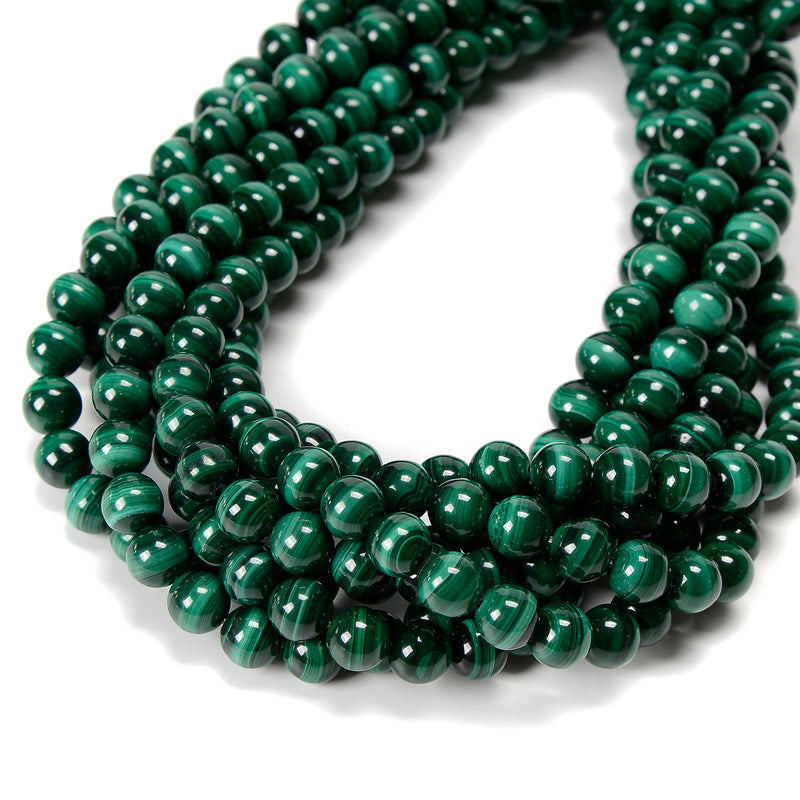 Natural Light Green Malachite Smooth Round Beads 8mm Strand