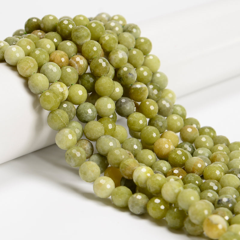 Natural Chinese Green Jade Faceted Round Beads 6mm 8mm 10mm 15.5" Strand
