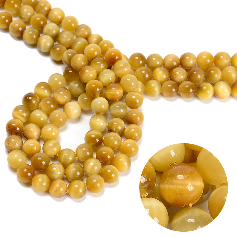 Golden Tiger's Eye Smooth Round Beads 4mm 6mm 8mm 10mm 12mm 15.5" Strand