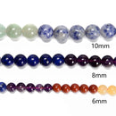 Natural Rainbow Chakra Gemstone Beads Smooth Round 6mm 8mm 10mm 15.5'' Strand