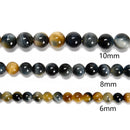 Golden Blue Tiger's Eye Smooth Round Beads 4mm 6mm 8mm 10mm 12mm 15.5" Strand