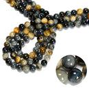 Golden Blue Tiger's Eye Smooth Round Beads 4mm 6mm 8mm 10mm 12mm 15.5" Strand