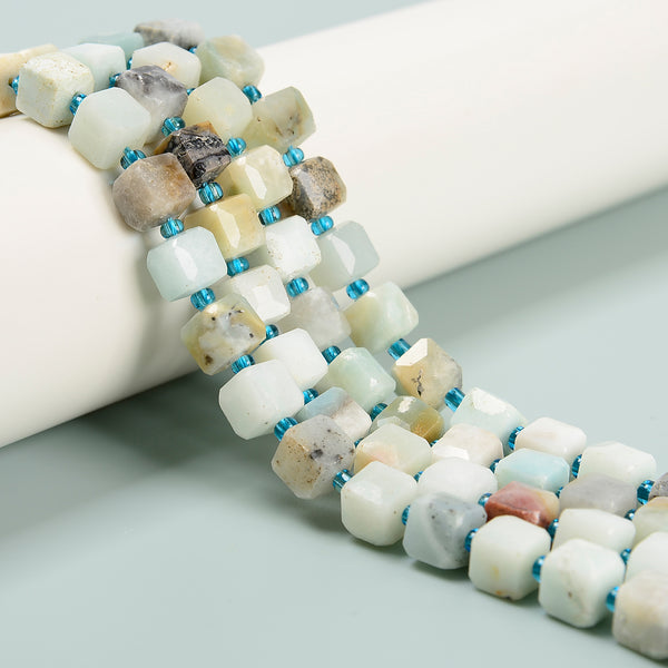 Natural Multi Color Amazonite Faceted Rubik's Cube Beads Size 8mm 15.5'' Strand