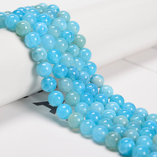 Blue Crackled Chalcedony Smooth Round Beads 6mm 8mm 10mm 12mm 15.5" Strand