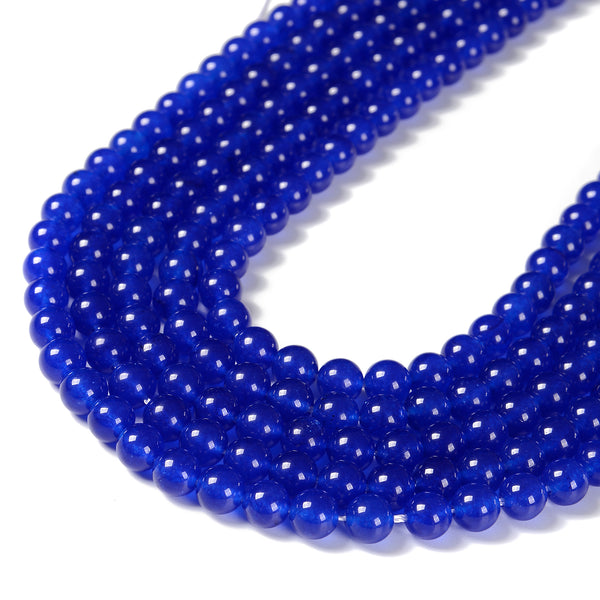 Blue Dyed Jade Smooth Round Beads 4mm 6mm 8mm 10mm 15.5" Strand