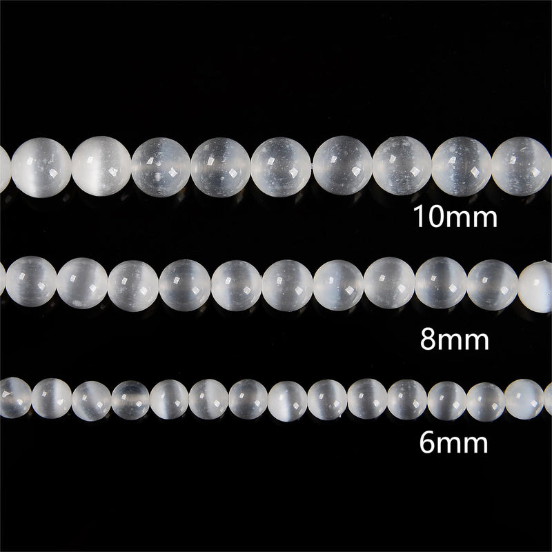 Natural Selenite Smooth Round Beads Size 6mm 8mm 10mm 12mm 16mm 18mm 15.5"Strand