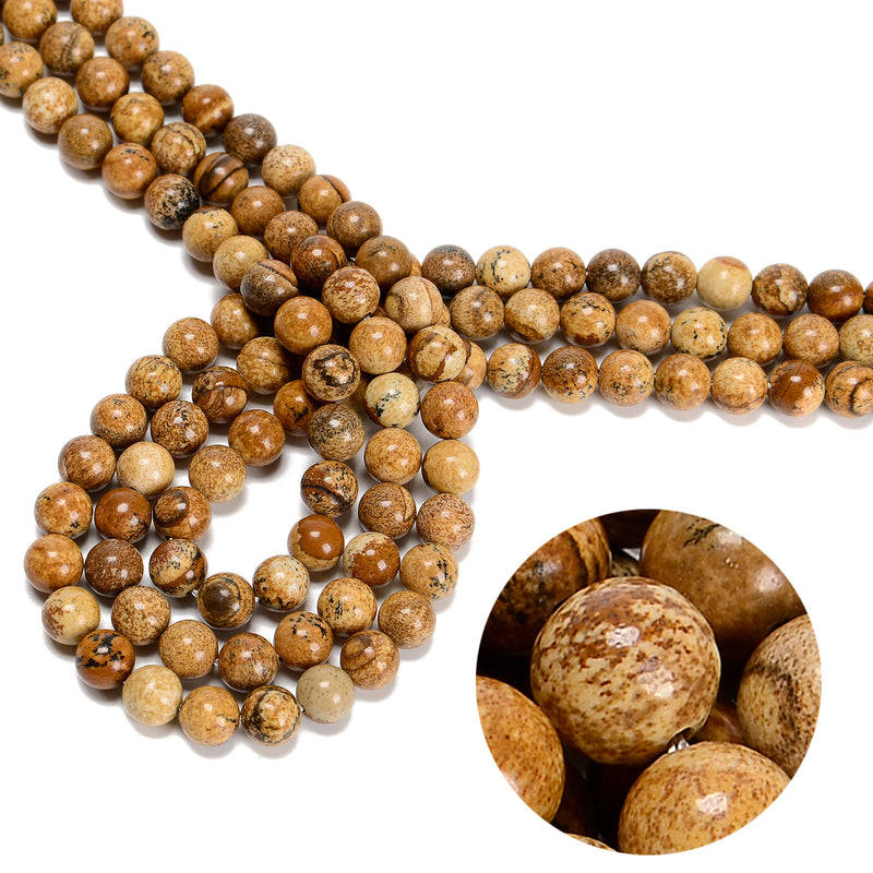 Picture Jasper Smooth Round Beads 4mm 6mm 8mm 10mm 12mm 15.5" Strand