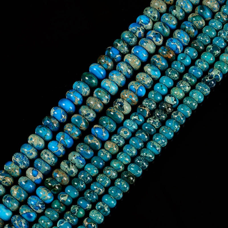 2.0mm Hole Blue Sea Sediment Jasper Smooth Rondelle Beads 5x8mm 6x10mm 8" Strand
