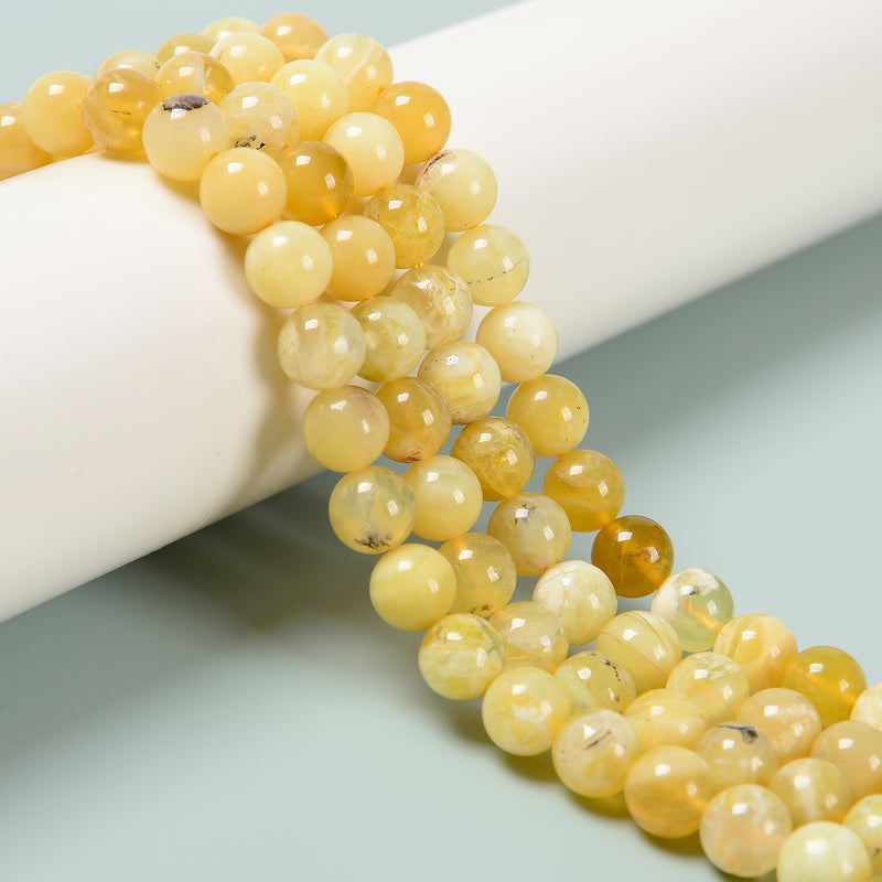 Natural Yellow Opal Smooth Round Beads Size 6mm 8mm 10mm 15.5'' Strand