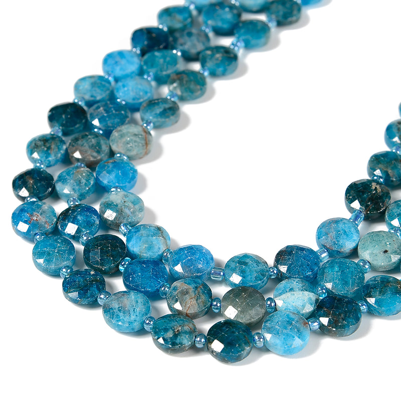 Natural Apatite Faceted Coin Beads Size 10mm 15.5'' Strand