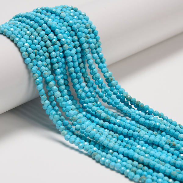 Blue Turquoise Faceted Round Beads 2mm 3mm 4mm 15.5" Strand