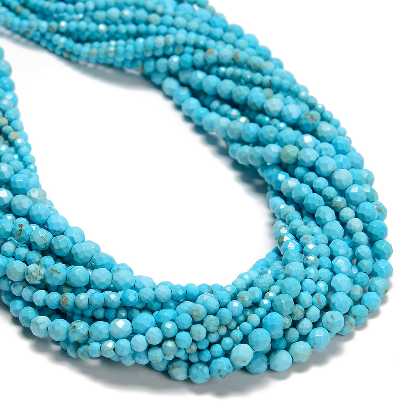 Blue Turquoise Faceted Round Beads 2mm 3mm 4mm 15.5" Strand