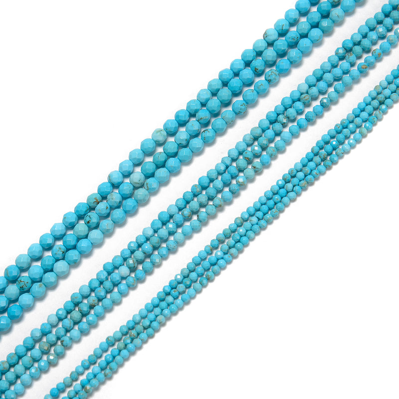 Blue Turquoise Faceted Round Beads 2mm 3mm 4mm 15.5" Strand