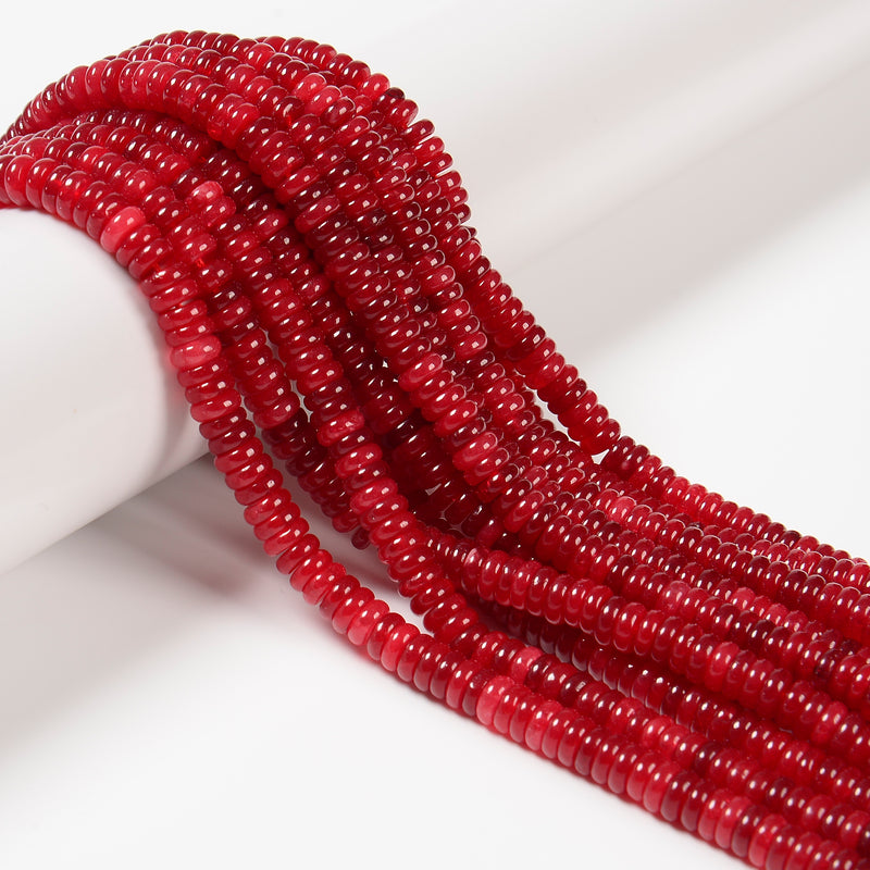 Red Dyed Jade Smooth Rondelle Beads Size 2x6mm 15.5'' Strand