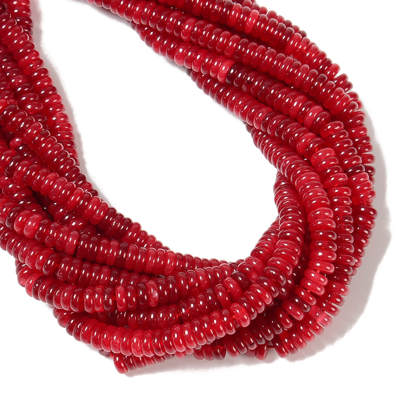 Red Dyed Jade Smooth Rondelle Beads Size 2x6mm 15.5'' Strand