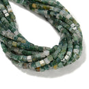 Natural Moss Agate Smooth Cube Beads Size 4mm 15.5'' Strand