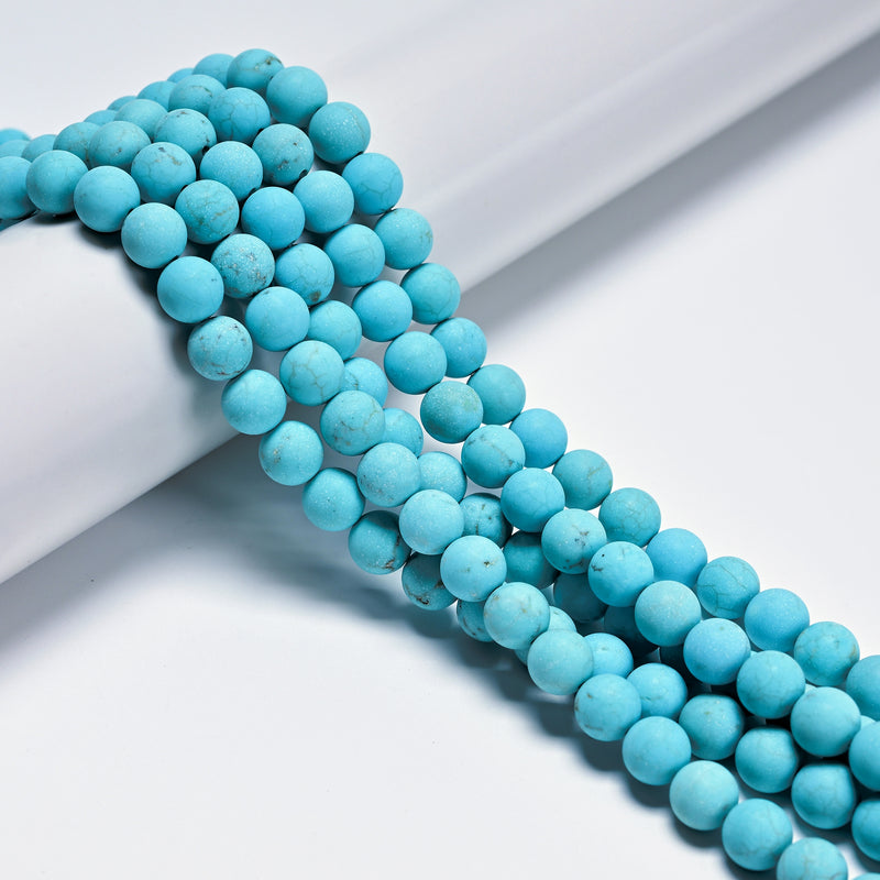 Blue Turquoise Matte Round Beads 4mm 6mm 8mm 10mm 12mm 15.5" Strand