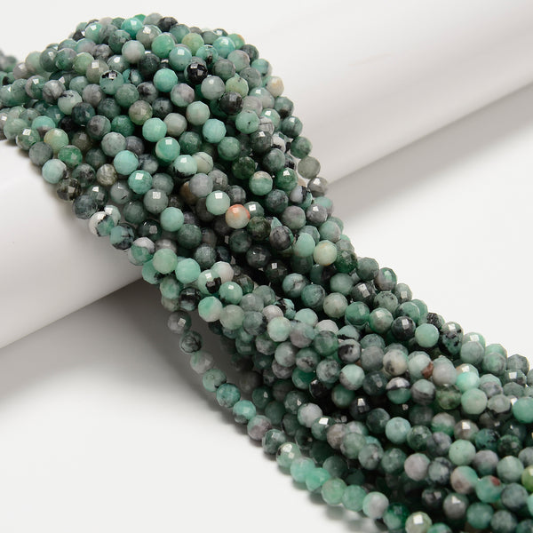 Natural Genuine Emerald Faceted Round Beads Size 5mm 15.5'' Strand