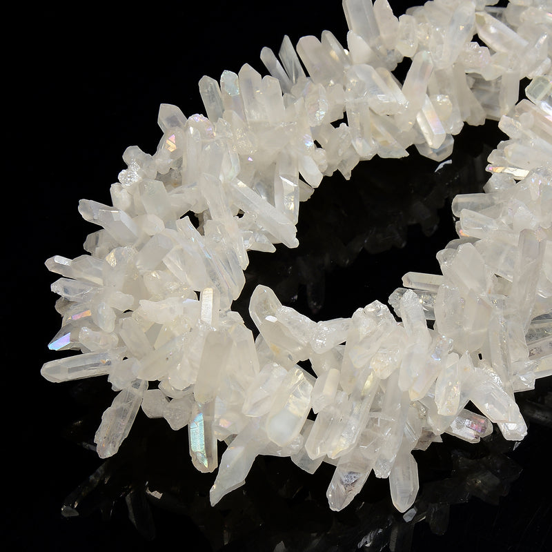 Electroplated AB Clear Quartz Top Drill Rough Points Beads 16-30mm 15.5" Strand