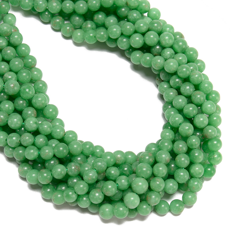 Natural Green Jadeite Jade Smooth Round Beads Size 6mm 15.5'' Strand