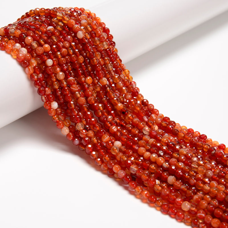 Red Striped Carnelian Faceted Round Beads Size 4mm 6mm 15.5" Strand