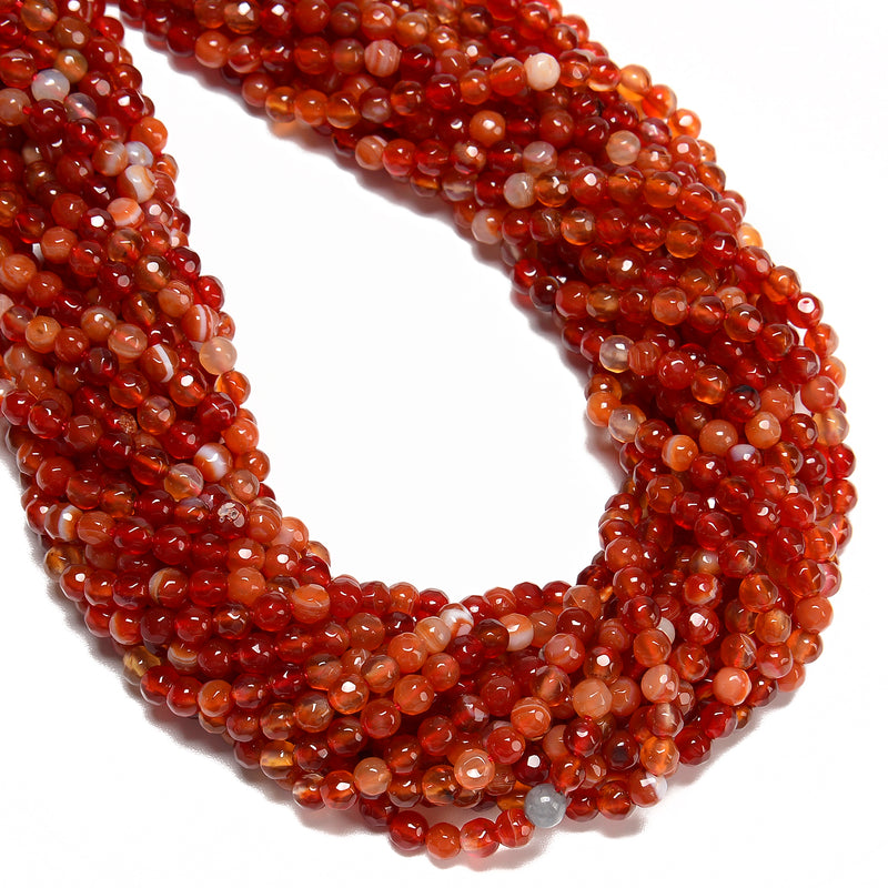 Red Striped Carnelian Faceted Round Beads Size 4mm 6mm 15.5" Strand
