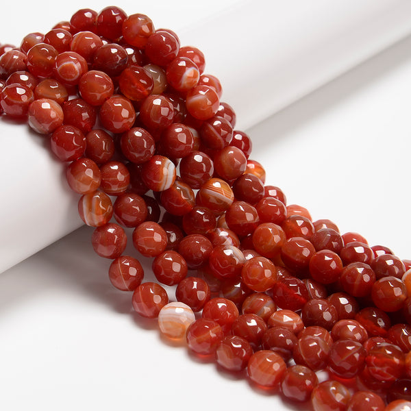 Red Stripe Agate Faceted Round Beads Size 6mm 8mm 10mm 15.5" Strand