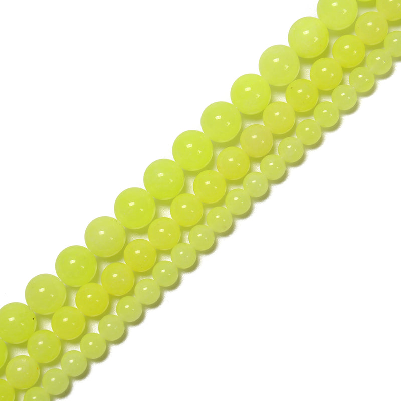 Neon Lemon color Dyed Jade Smooth Round Beads Size 6mm 8mm 10mm 12mm 15.5'' Strd