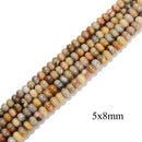 2.0mm Large Hole Yellow Crazy Lace Agate Smooth Rondelle Beads 5x8mm 6x10mm 8" Strand