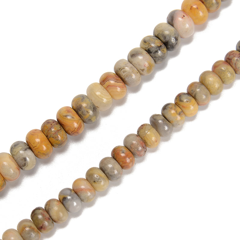 2.0mm Large Hole Yellow Crazy Lace Agate Smooth Rondelle Beads 5x8mm 6x10mm 8" Strand