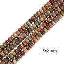2.0mm Large Hole Red Creek Jasper Smooth Rondelle Beads 5x8mm 6x10mm 8" Strand