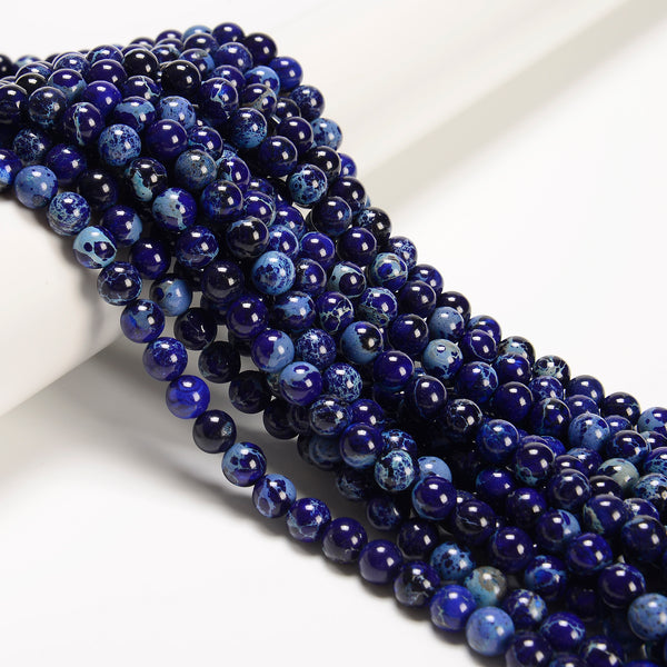 Dark Blue Sea Sediment Jasper Smooth Round Beads 4mm 6mm 8mm 10mm 12mm 15.5" Strand
