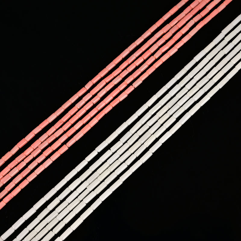 Pink / White Bamboo Coral Round Tube Beads 2x6mm 15.5" Strand