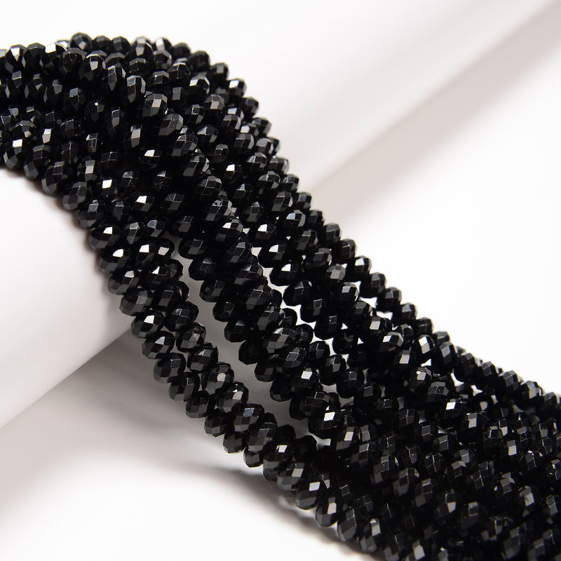 Natural Black Tourmaline Faceted Rondelle Beads Size 4x6mm 5x8mm 15.5'' Strand