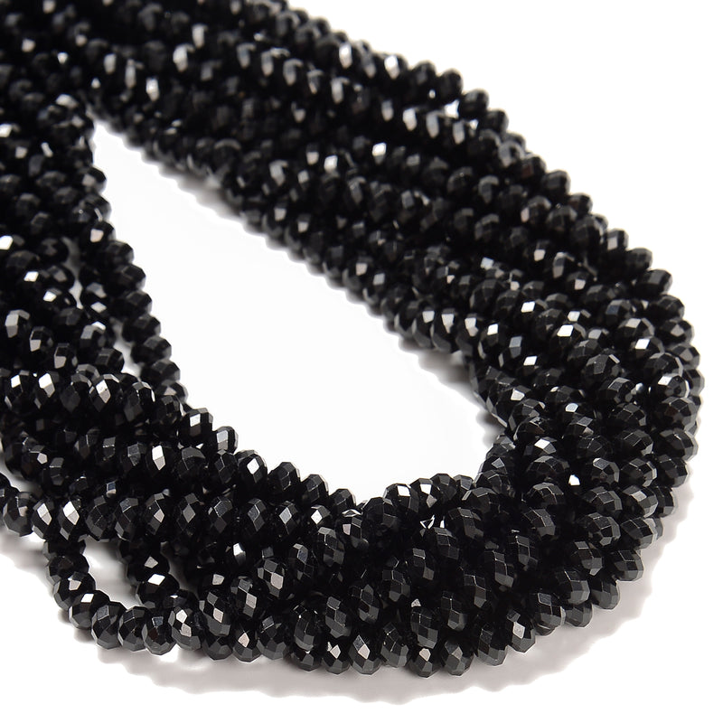 Natural Black Tourmaline Faceted Rondelle Beads Size 4x6mm 5x8mm 15.5'' Strand