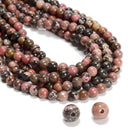 2.0mm Large Hole Rhodonite Smooth Round Beads 6mm 8mm 10mm 15.5" Strand