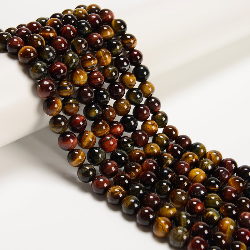 Multi-Color Tiger's Eye Smooth Round Beads 4mm 6mm 8mm 10mm 12mm 15.5" Strand