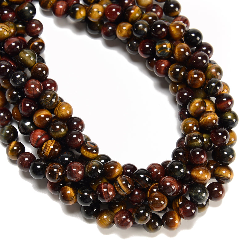 Multi-Color Tiger's Eye Smooth Round Beads 4mm 6mm 8mm 10mm 12mm 15.5" Strand
