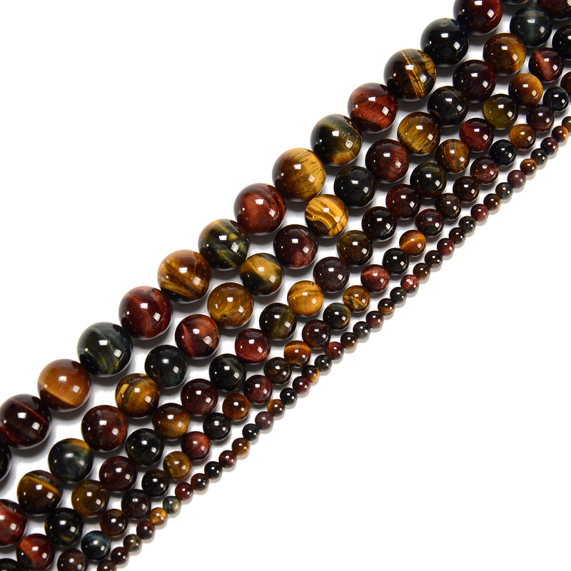 Multi-Color Tiger's Eye Smooth Round Beads 4mm 6mm 8mm 10mm 12mm 15.5" Strand