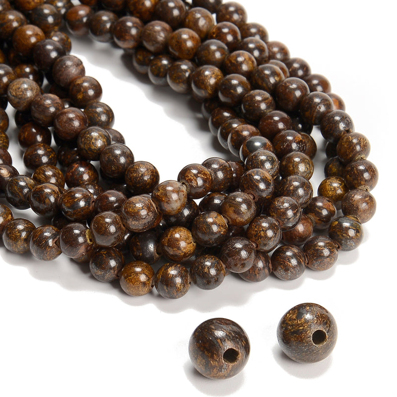 2.0mm Large Hole Bronzite Smooth Round Beads Size 8mm 10mm 15.5'' Strand