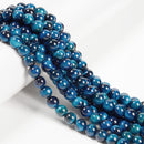 2.0mm Large Hole Blue Green Tiger's Eye Smooth Round Beads 6mm 8mm 10mm 15.5" Strand